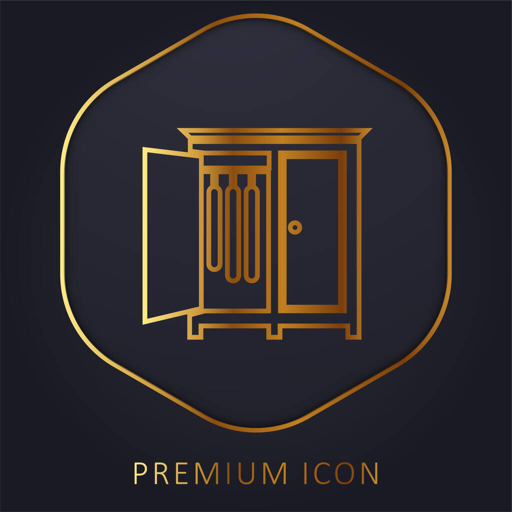 Ložnice skříň s otevřenými dveřmi boční pověsit oblečení zlatá čára prémie logo nebo ikona - Vektor, obrázek