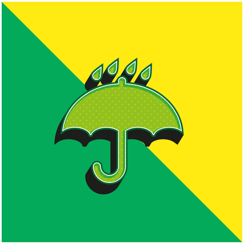 Símbolo de guarda-chuva aberto preto com gotas de chuva caindo nele logotipo de ícone de vetor 3D moderno verde e amarelo - Vetor, Imagem