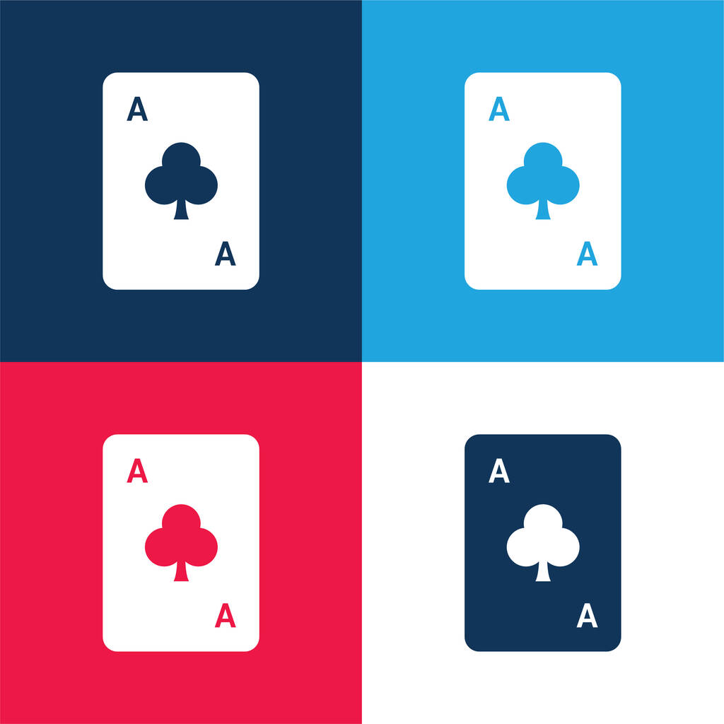 Ace Of Clubs modré a červené čtyři barvy minimální ikona nastavena - Vektor, obrázek