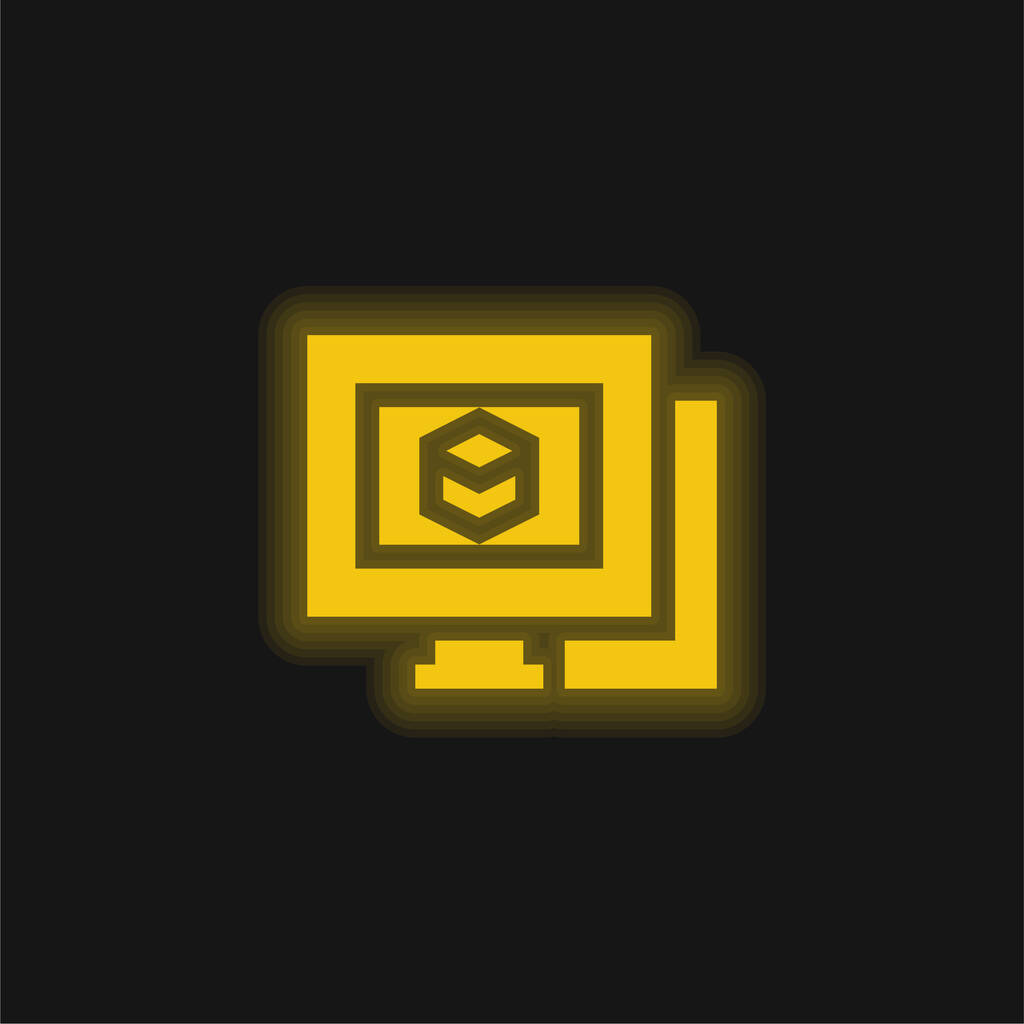 3D modelování žluté zářící neonové ikony - Vektor, obrázek
