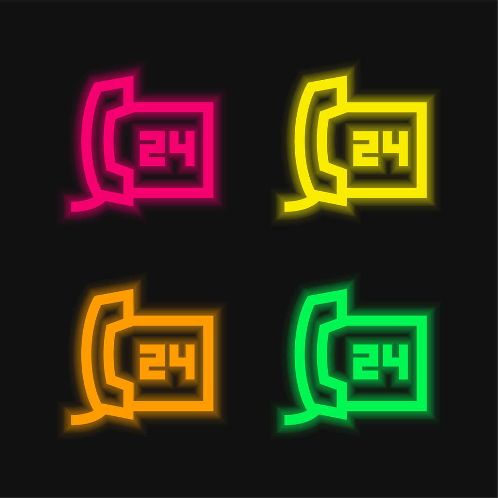 24 Uur Oproepen Service vier kleuren gloeiende neon vector pictogram - Vector, afbeelding