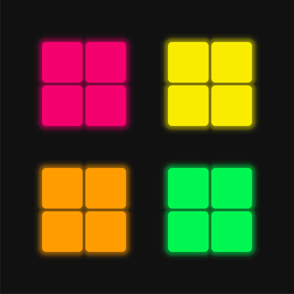 4 Στρογγυλεμένα τετράγωνα τέσσερα χρώμα λαμπερό νέον διάνυσμα εικονίδιο - Διάνυσμα, εικόνα