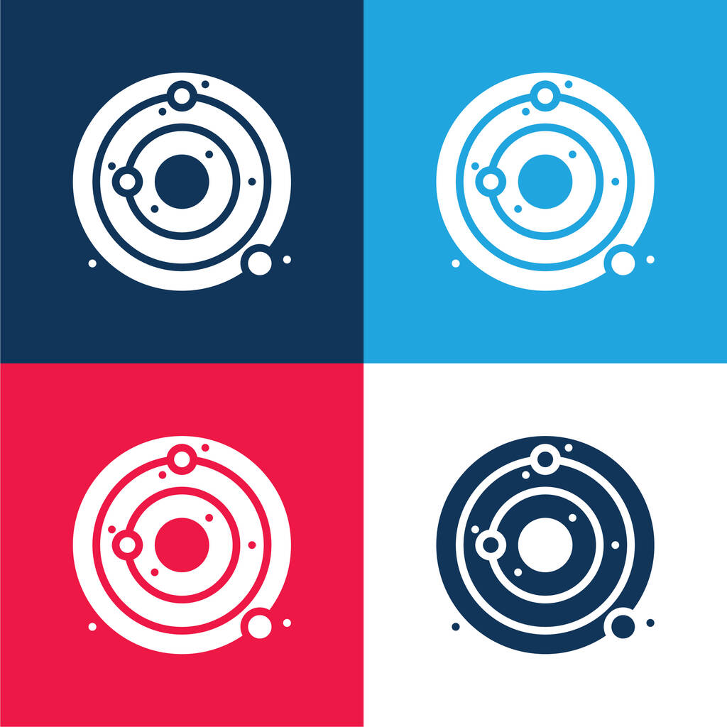 Astronomía azul y rojo conjunto de iconos mínimo de cuatro colores - Vector, Imagen