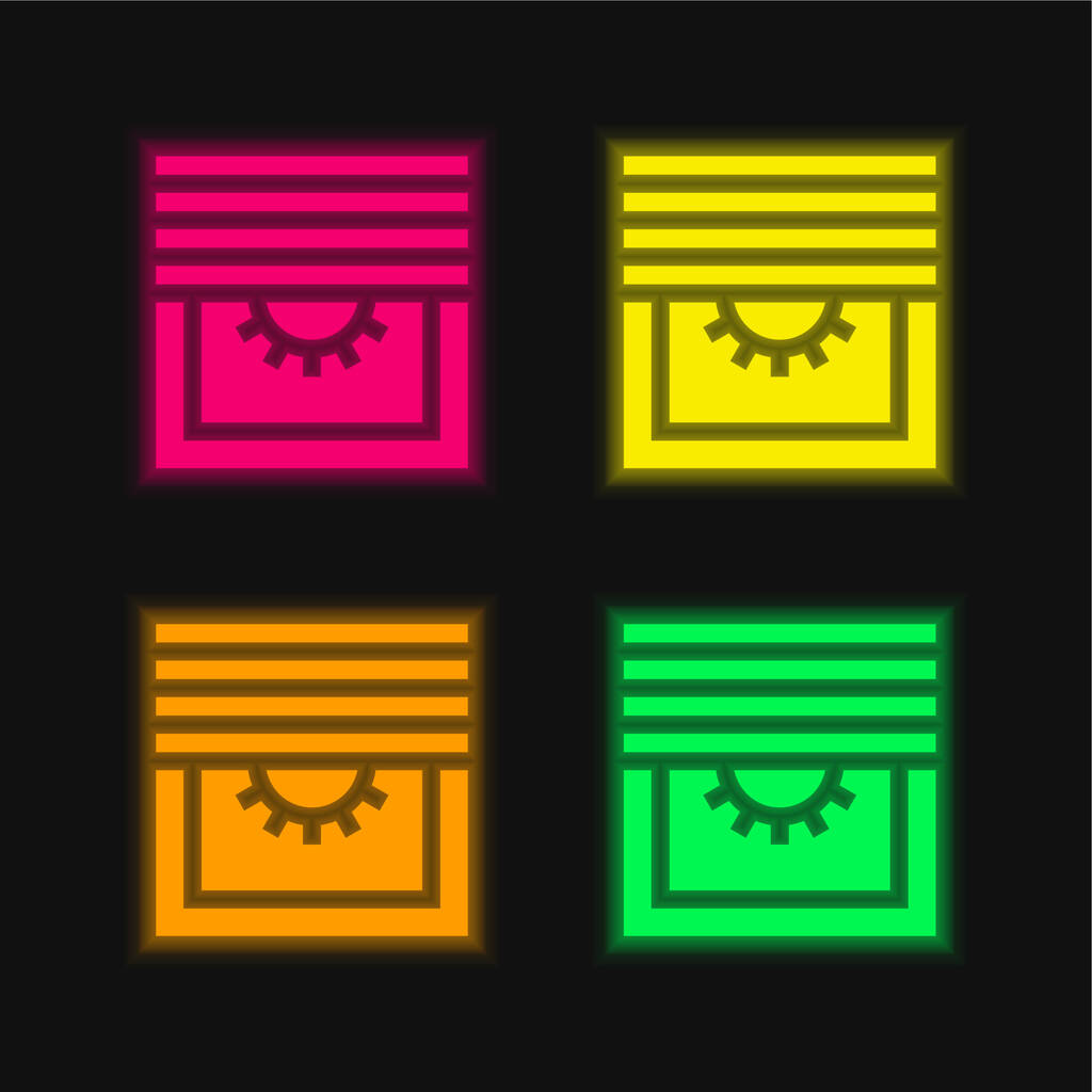 Blinds four color glowing neon vector icon - Vector, Image