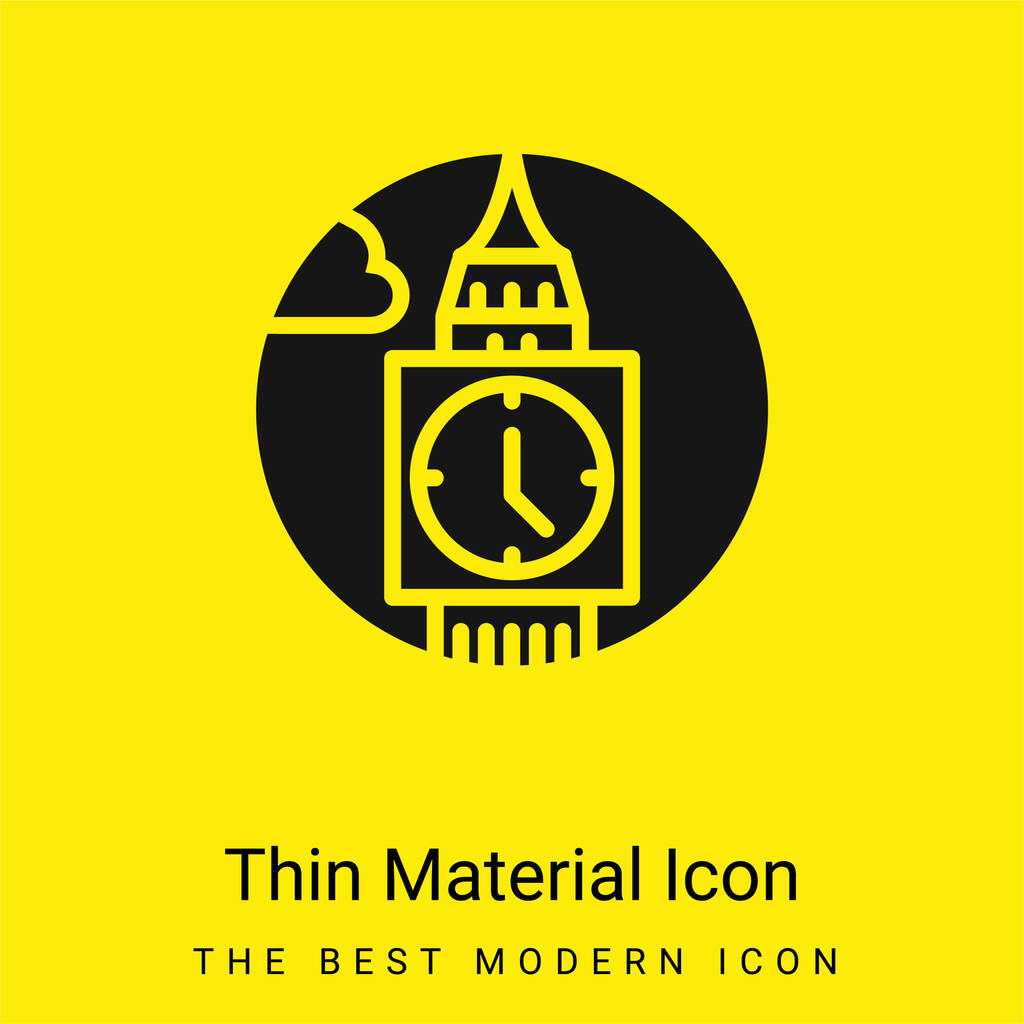 Big Ben минимальный ярко-желтый значок материала - Вектор,изображение