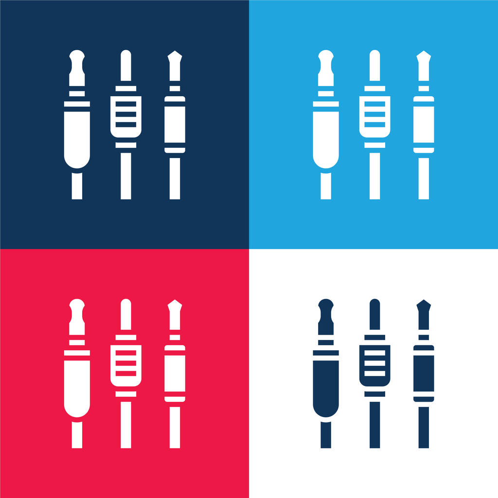 Audio Jack kék és piros négy szín minimális ikon készlet - Vektor, kép