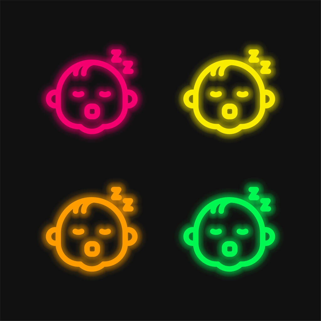 Bébé quatre couleurs brillant icône vectorielle néon - Vecteur, image