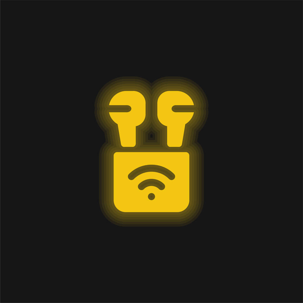 Airpods sárga izzó neon ikon - Vektor, kép