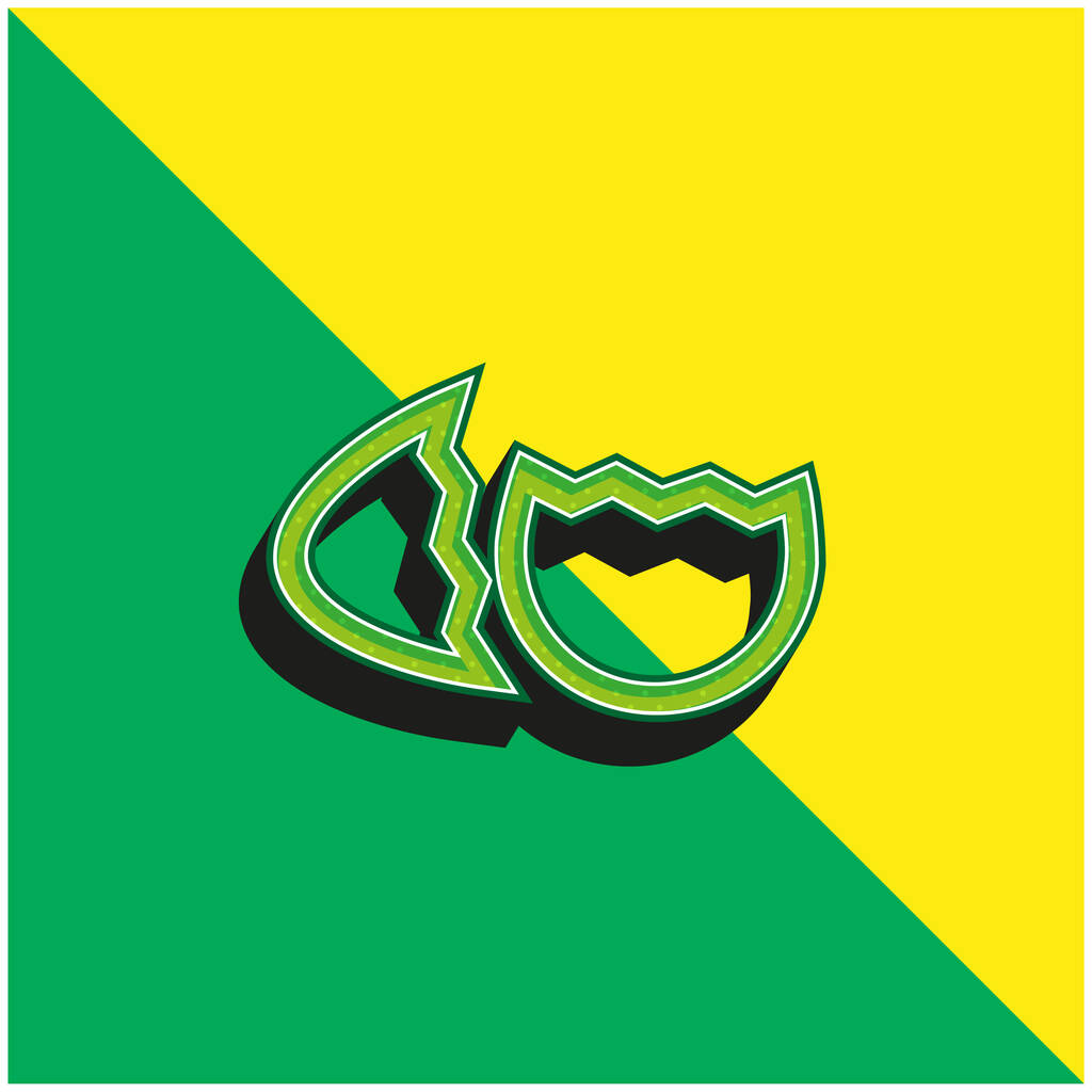 Ovo de pássaros quebrado em duas partes esboço símbolo verde e amarelo moderno logotipo do ícone do vetor 3d - Vetor, Imagem
