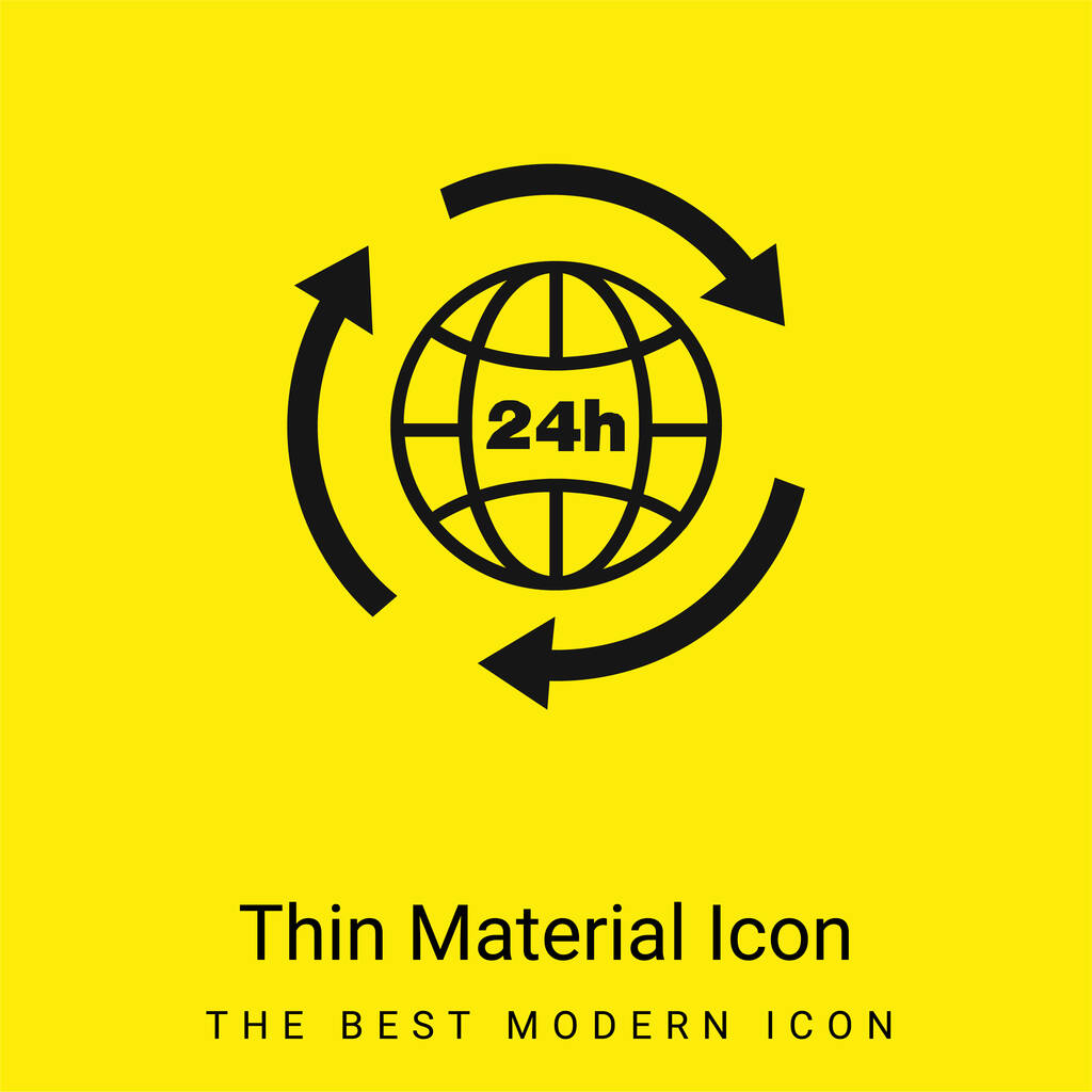 Symbole de grille de terre de 24 heures avec le cercle de flèches autour de l'icône matérielle jaune vif minimale - Vecteur, image