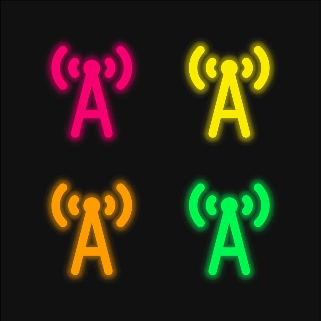 Antena de cuatro colores brillante icono de vectores de neón - Vector, imagen