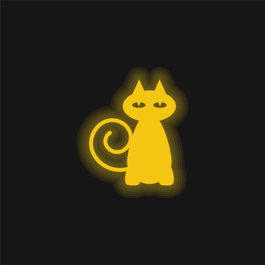 Černá kočka žluté zářící neon ikona - Vektor, obrázek