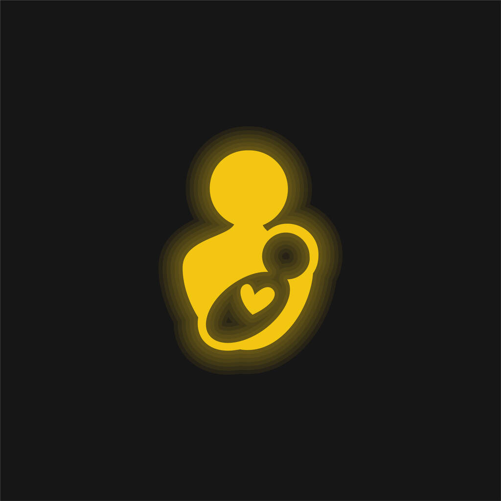 赤ちゃんとお母さんの黄色輝くネオンアイコン - ベクター画像