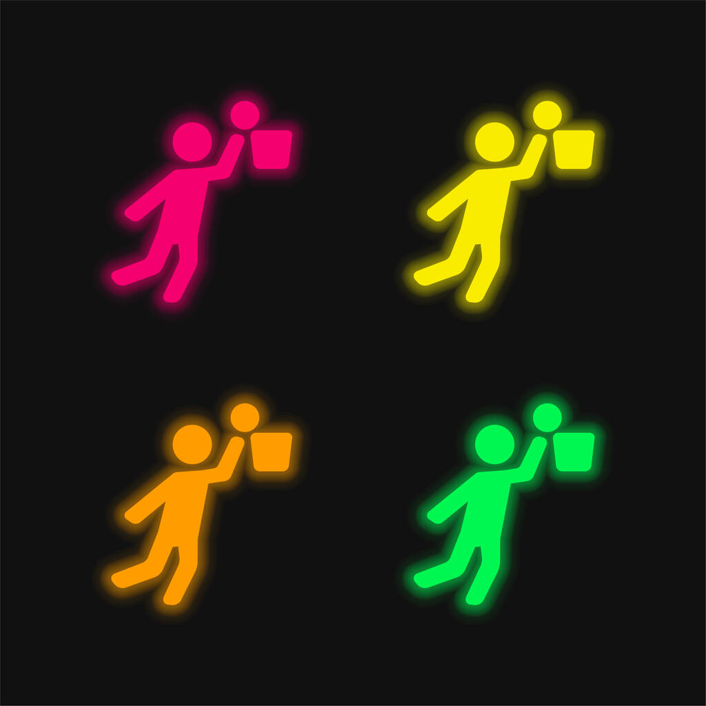 Basketball Player Jumping And Ball four color glowing neon vector icon - Vector, Image