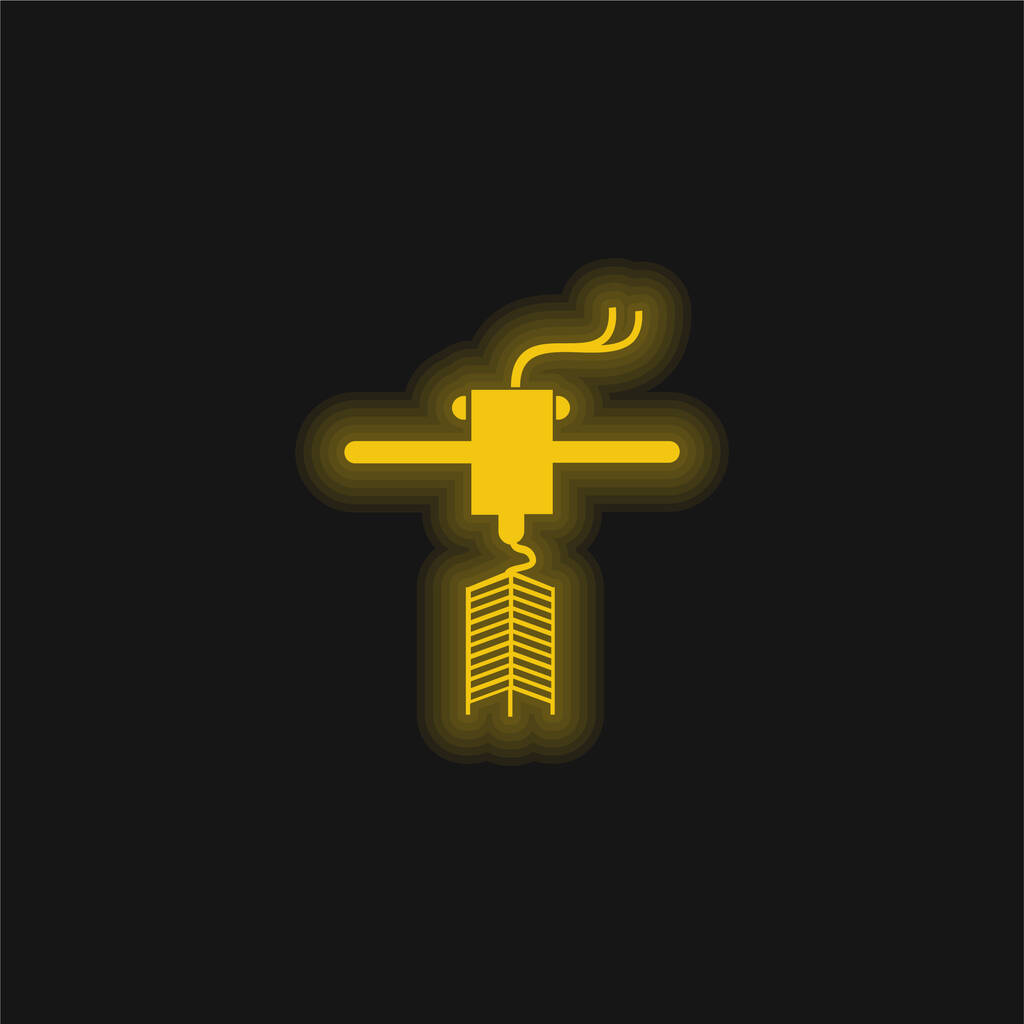 Impresión de la impresora 3d Algo amarillo brillante icono de neón - Vector, imagen