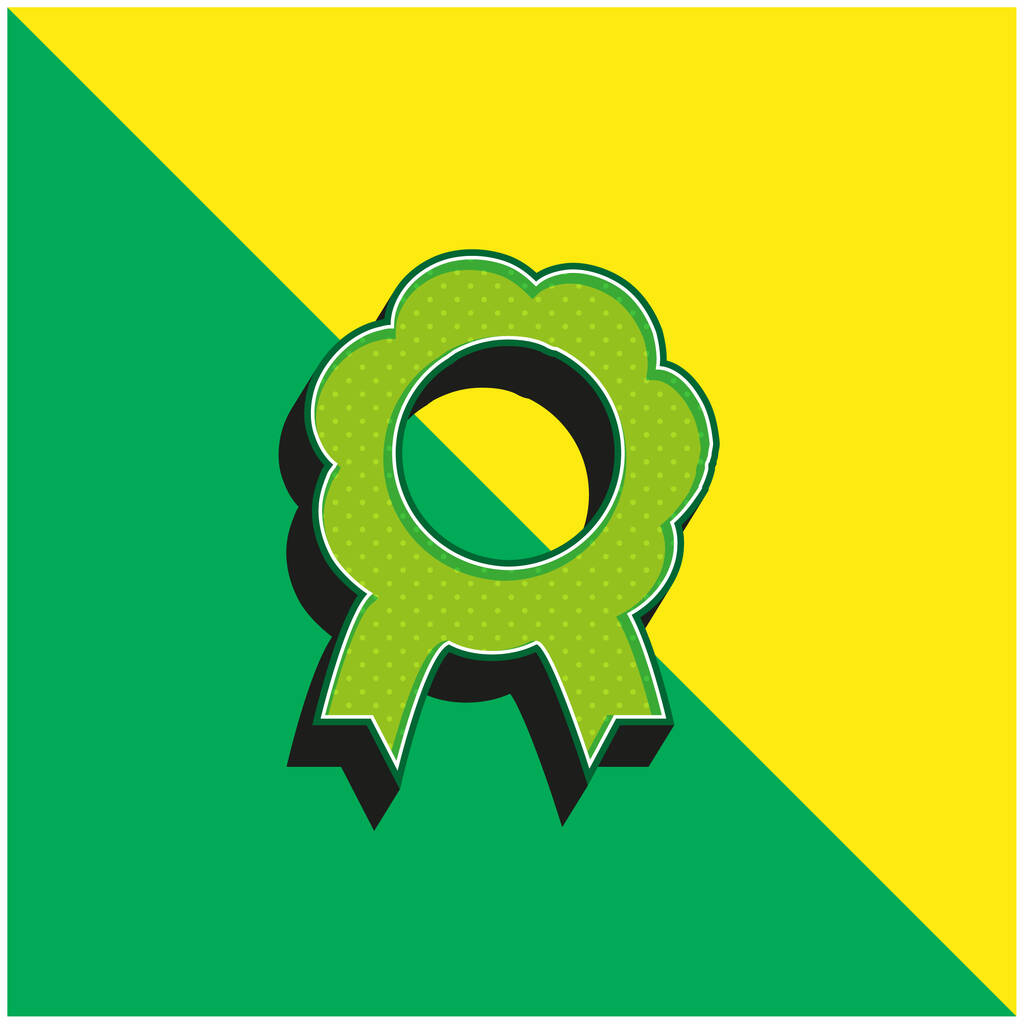 Medalha simbólica da forma da flor do prêmio com caudas da fita logotipo moderno verde e amarelo do ícone do vetor 3d - Vetor, Imagem