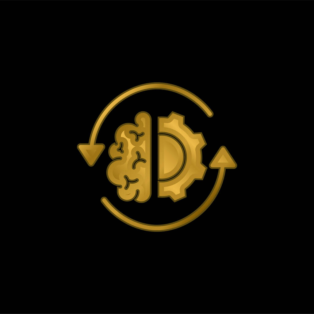 Brain Process gold plated metalic icon or logo vector - Vector, Image