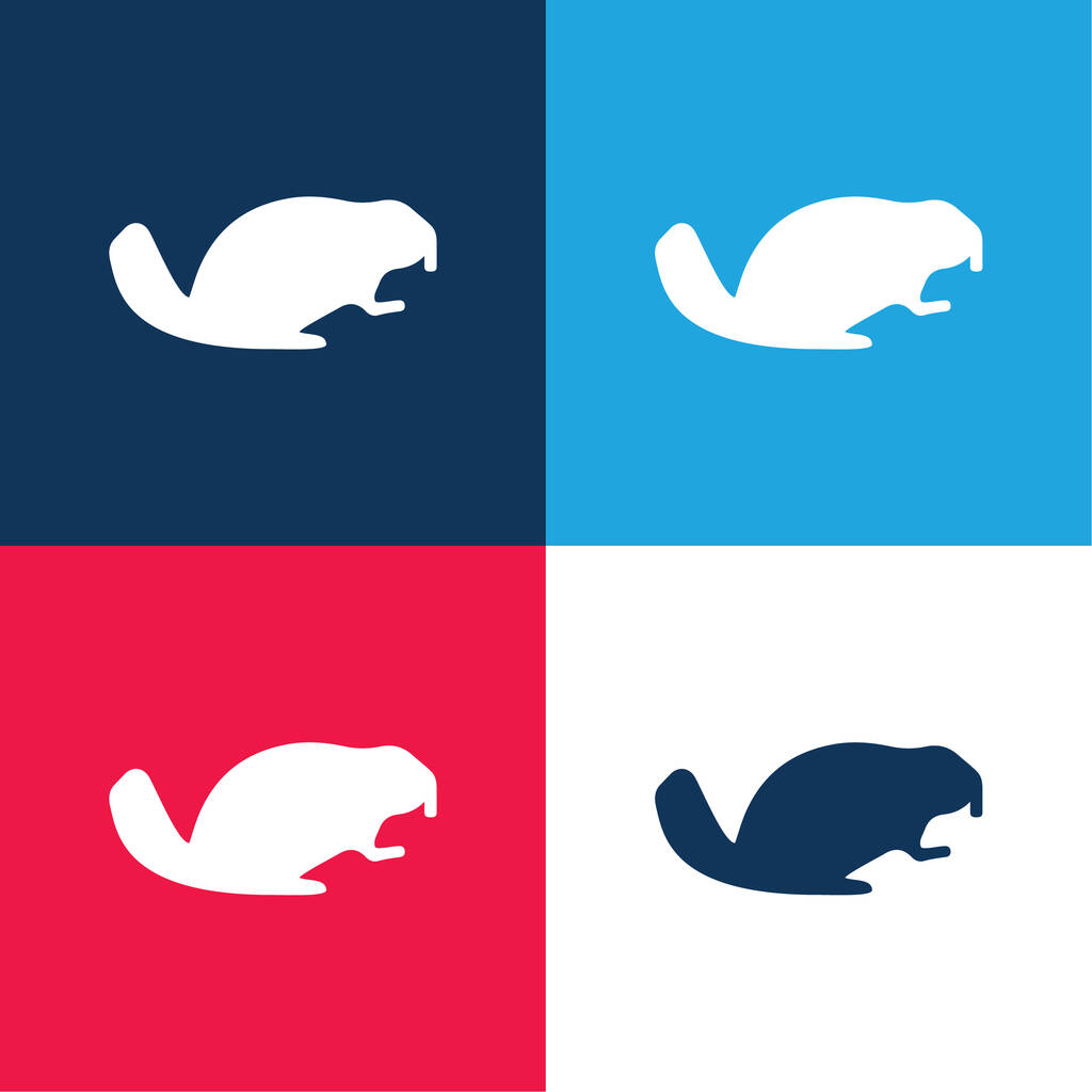 Beaver Facing Right blaues und rotes Vier-Farben-Minimalsymbolset - Vektor, Bild