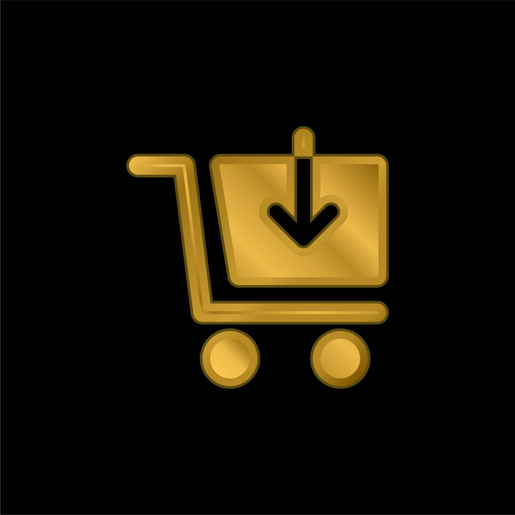 Adicionar carrinho banhado a ouro ícone metálico ou vetor logotipo - Vetor, Imagem