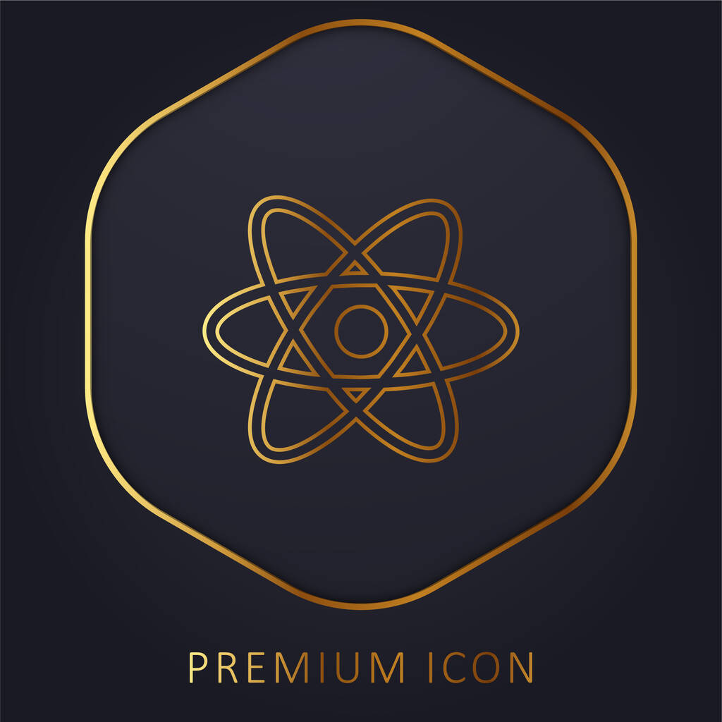 Atom Symbol línea dorada logotipo premium o icono - Vector, Imagen