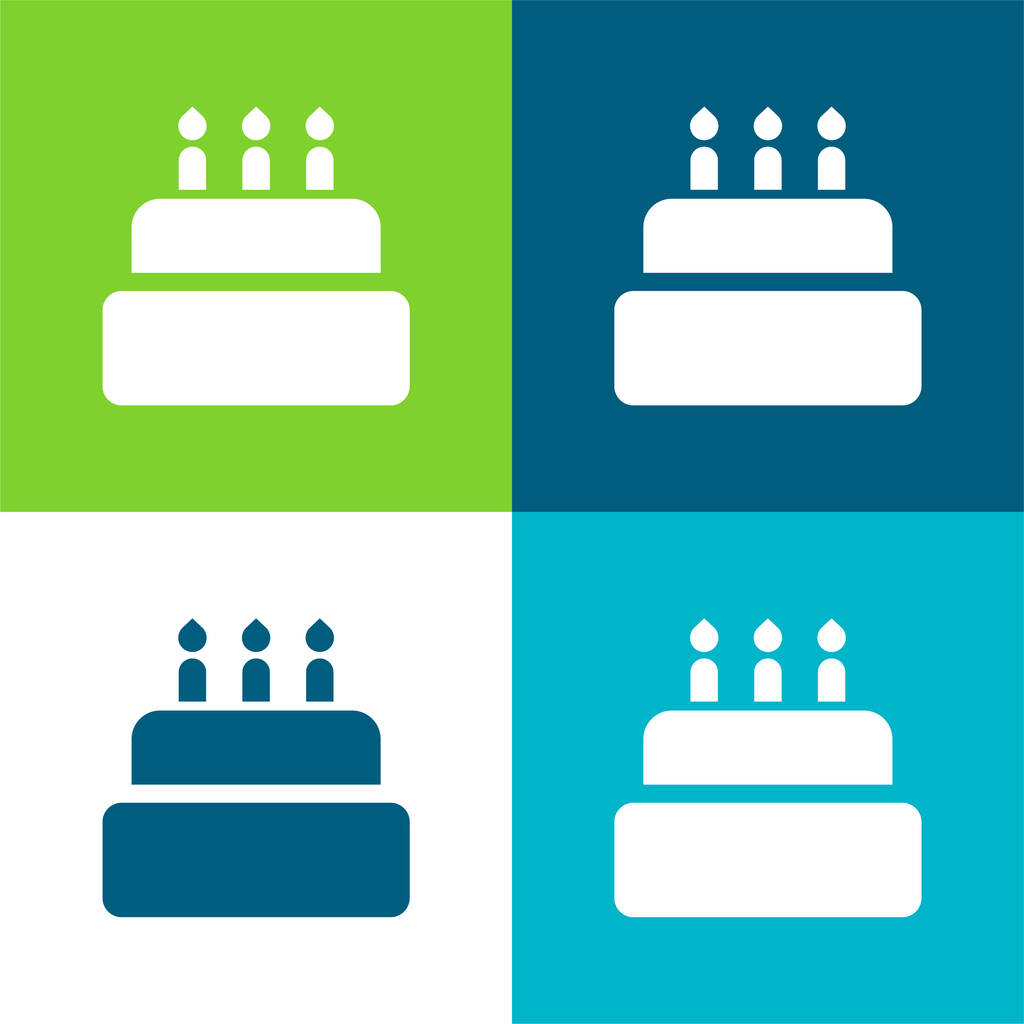 Birthday Cake Flat four color minimal icon set - Vector, Image