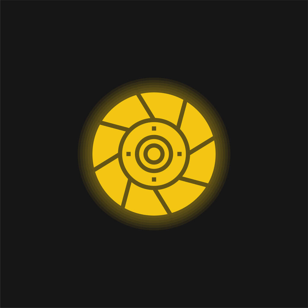 ブレーキディスク黄色の輝くネオンアイコン - ベクター画像