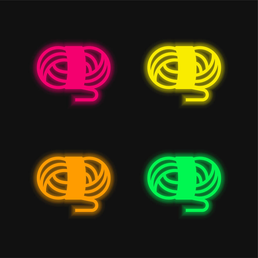 Golyó gyapjú négy színű izzó neon vektor ikon - Vektor, kép