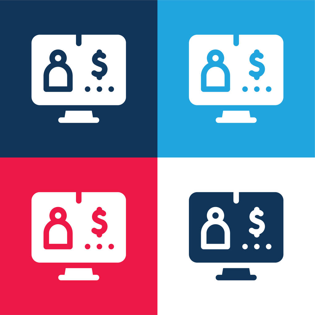Konto bankowe niebieski i czerwony zestaw czterech kolorów minimalny zestaw ikon - Wektor, obraz