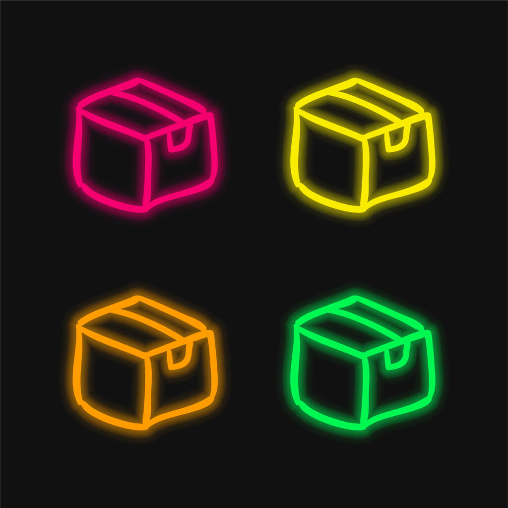 Caixa de arquivo Ferramenta desenhada à mão esboçada ícone de vetor de néon brilhante de quatro cores - Vetor, Imagem