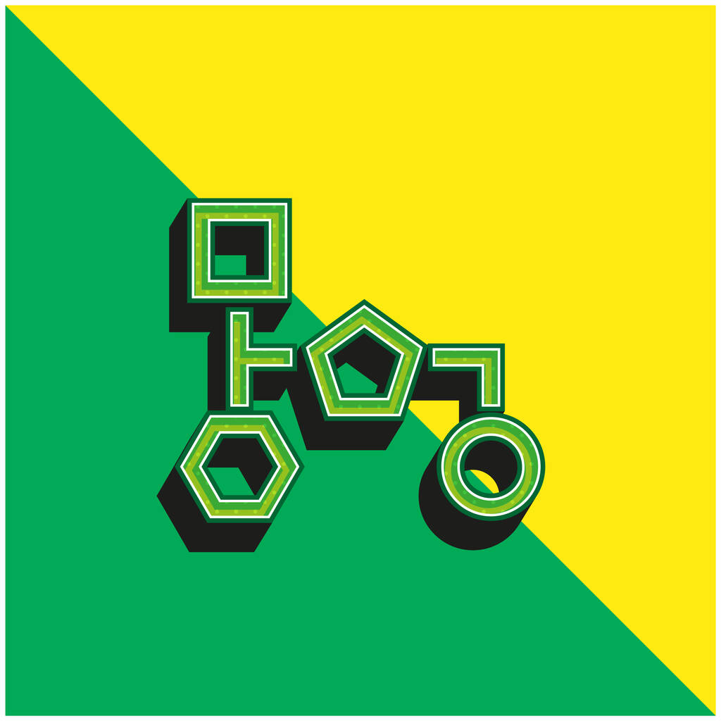 Esquema de bloques de formas geométricas contornos verde y amarillo moderno vector 3d icono logo - Vector, imagen