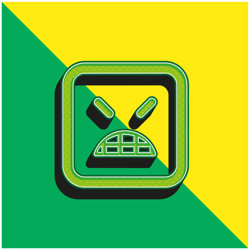 Emoticono enojado cara cuadrada con los ojos cerrados verde y amarillo moderno vector 3d icono logo - Vector, Imagen