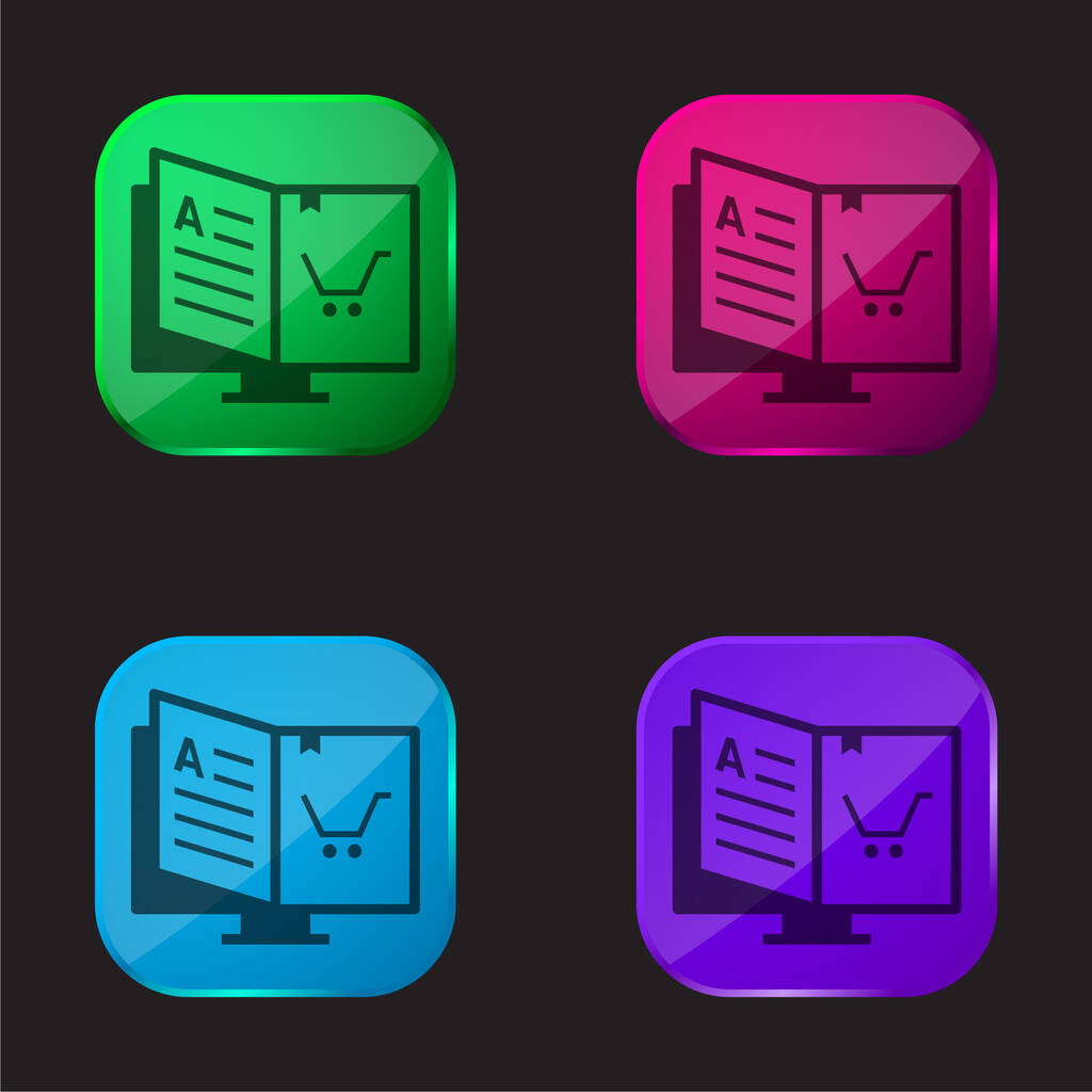 Libro icono de botón de cristal de cuatro colores - Vector, Imagen