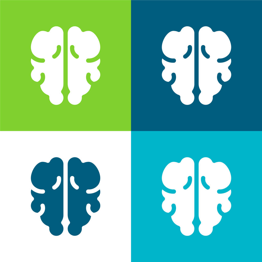 Brain Flat четыре цвета минимальный набор значков - Вектор,изображение
