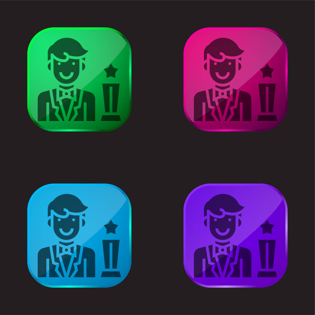 Actor icono de botón de cristal de cuatro colores - Vector, imagen