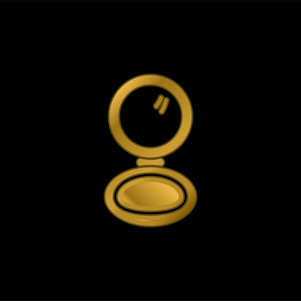 Blush Maquillaje Circular caso abierto chapado en oro icono metálico o logo vector - Vector, imagen