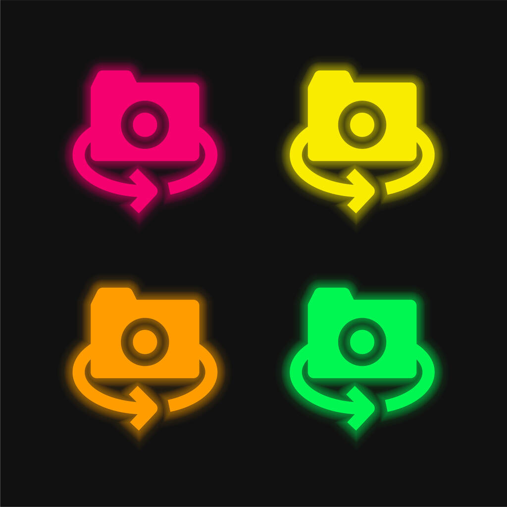 360 Camera four color glowing neon vector icon - Vector, Image