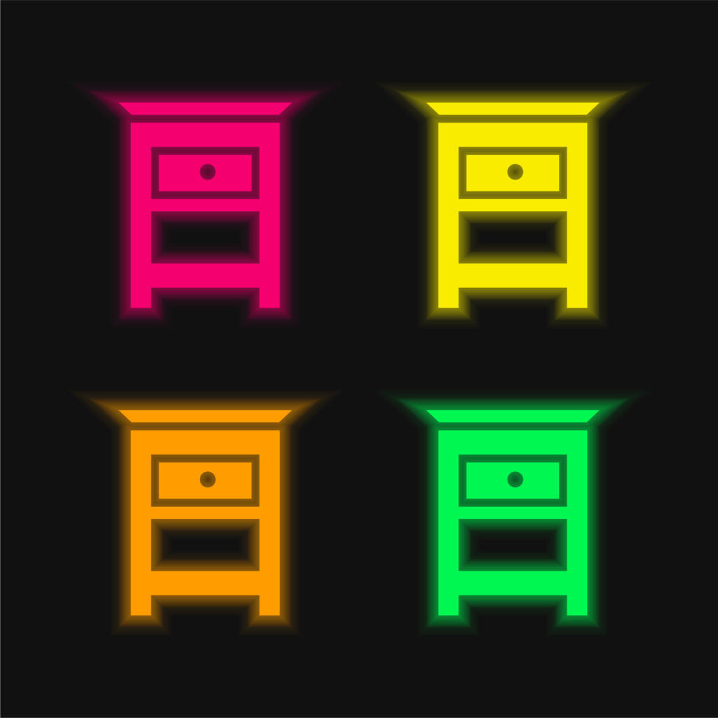 Bedroom Furniture Small Table For Bed Side four color glowing neon vector icon - Vector, Image
