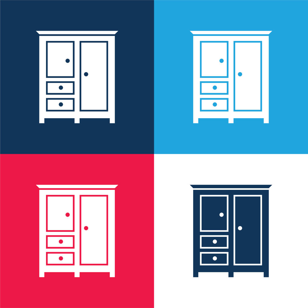 Chambre à coucher noir fermé placard pour les vêtements bleu et rouge quatre couleurs minimum icône ensemble - Vecteur, image