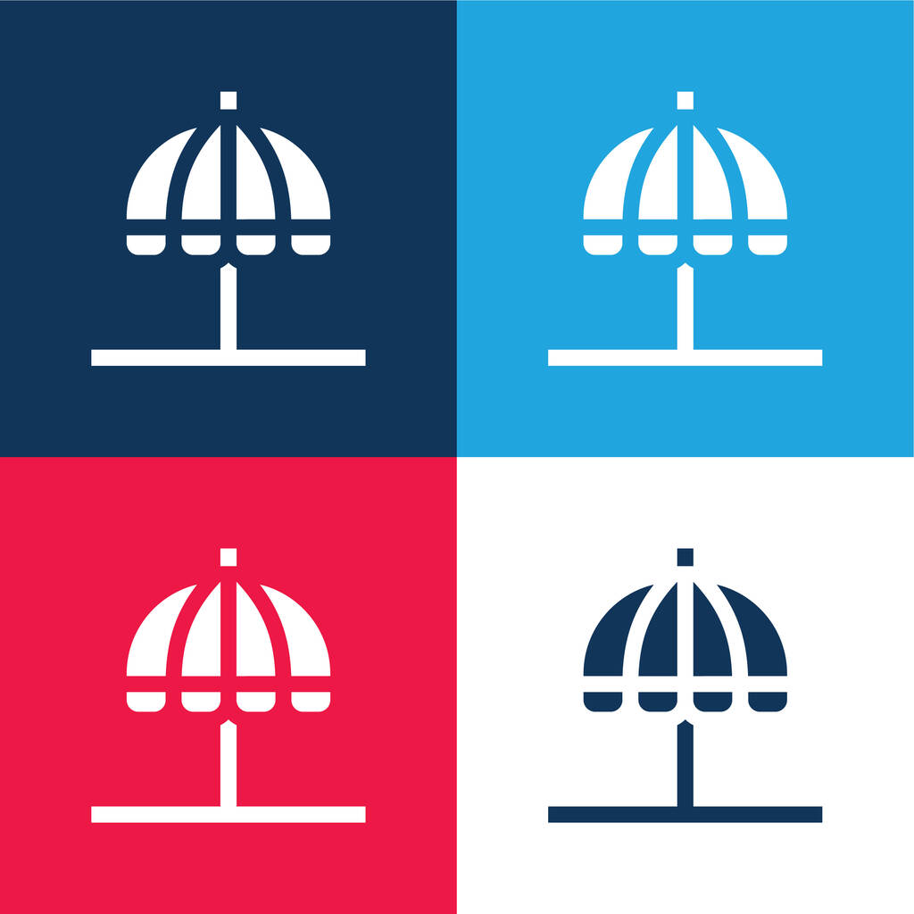 Parapluie de plage bleu et rouge ensemble d'icônes minimes quatre couleurs - Vecteur, image