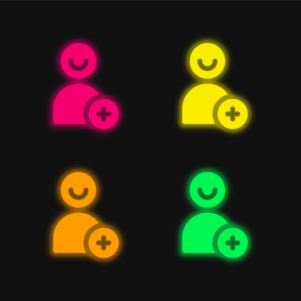 Arkadaş dört renk parlayan neon vektör simgesi ekle - Vektör, Görsel