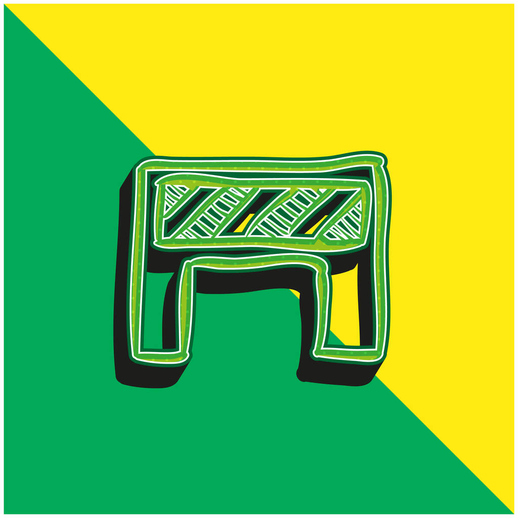 Barrera de construcción a rayas herramienta dibujada a mano verde y amarillo moderno vector 3d icono logo - Vector, imagen