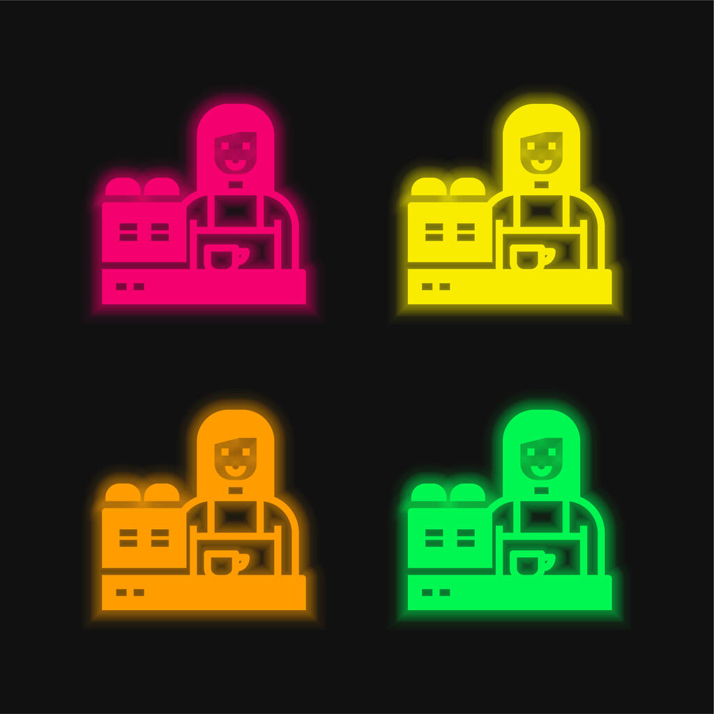 Barista dört renk parlayan neon vektör simgesi - Vektör, Görsel