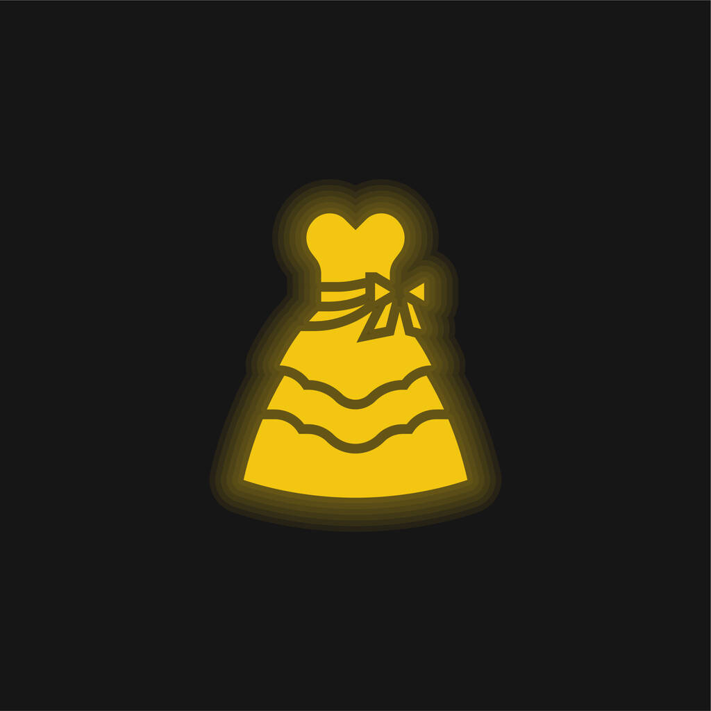 Morsian mekko keltainen hehkuva neon kuvake - Vektori, kuva