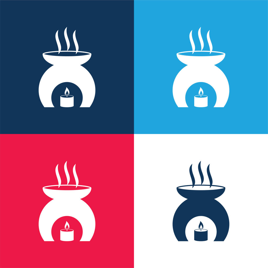 Outil d'aromathérapie avec un parfum brûlant de chauffage de bougie Ensemble d'icônes minime bleu et rouge à quatre couleurs - Vecteur, image
