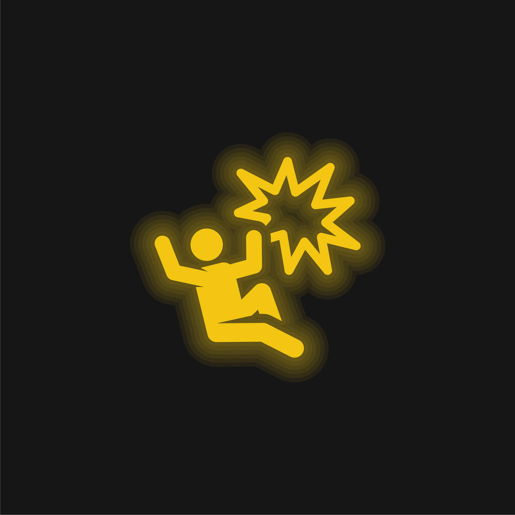 Accident yellow glowing neon icon - Vector, Image
