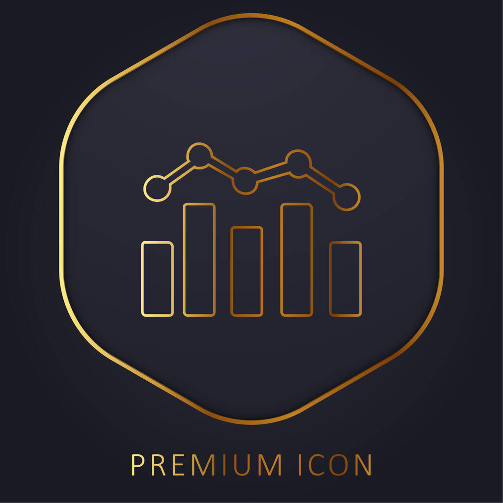 Bar Chart And Polyline arany vonal prémium logó vagy ikon - Vektor, kép