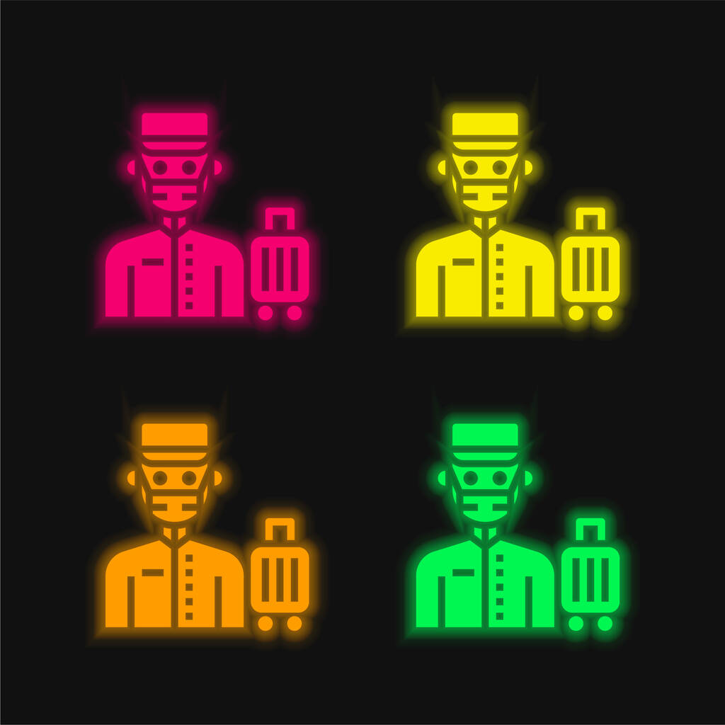 Bell Boy four color glowing neon vector icon - Vector, Image
