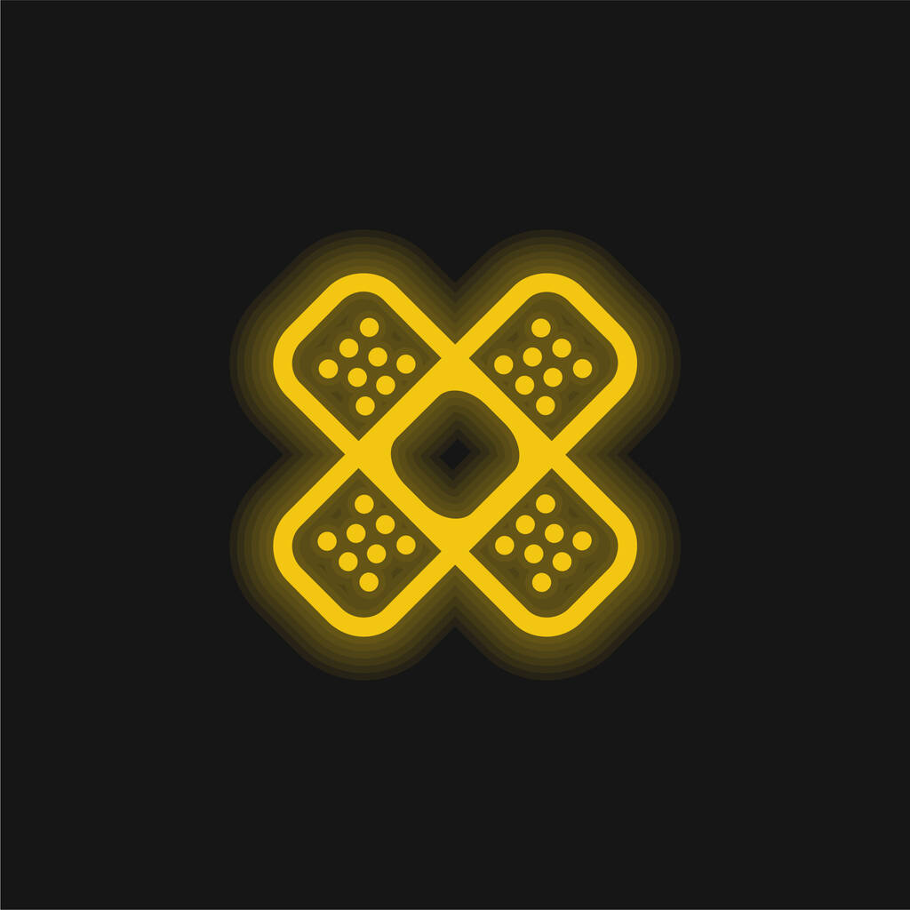 Band Aids Cross yellow glowing neon icon - Vector, Image