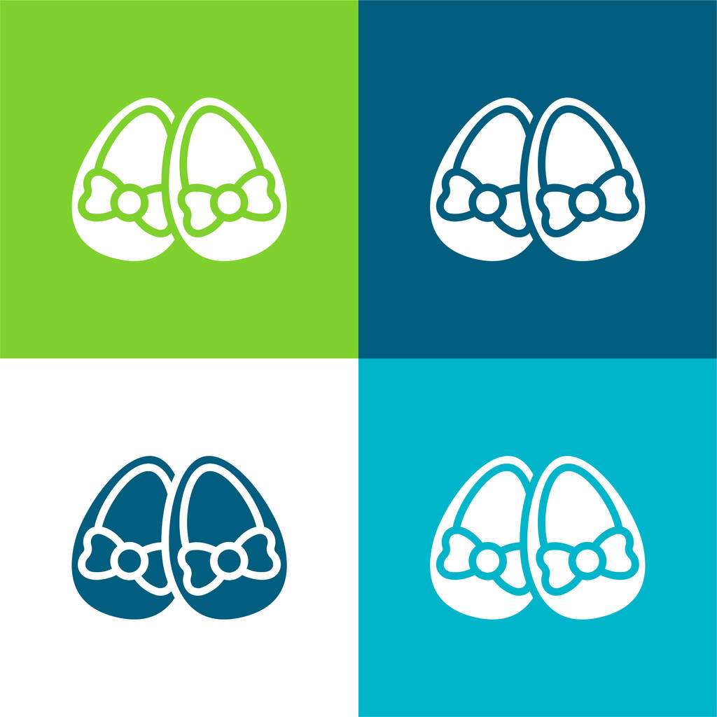 Zapatos de bebé Plano de cuatro colores mínimo icono conjunto - Vector, imagen