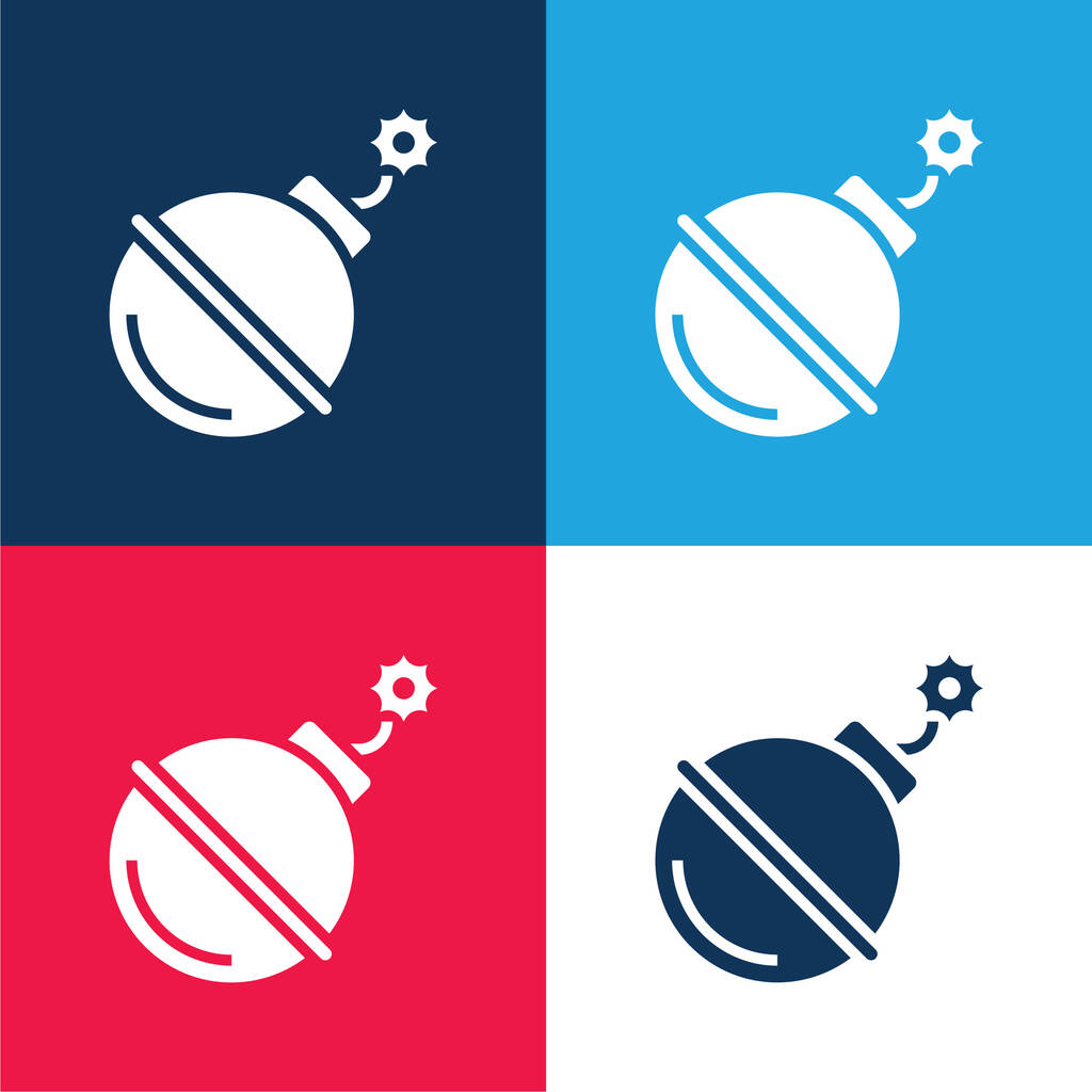 Bomba niebieski i czerwony zestaw czterech kolorów minimalny zestaw ikon - Wektor, obraz